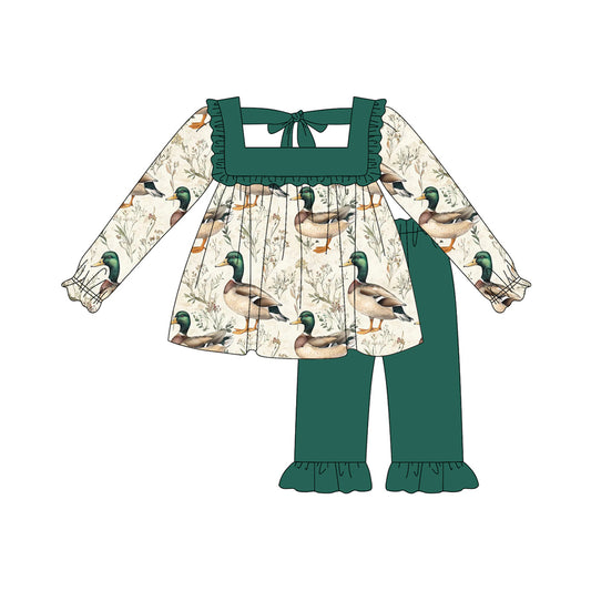(Pre-order)GLP2360 Duck Tunic Top Green Pants Girls Fall Clothes Set