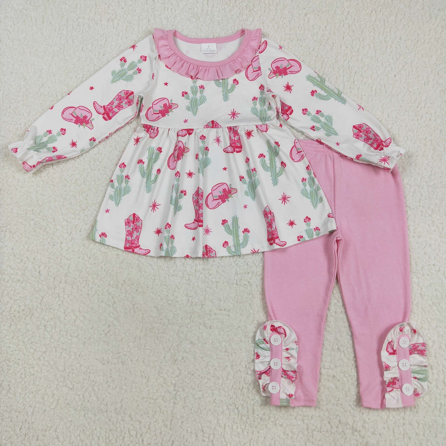 GLP2367 Boots Cactus Tunic Top Pink Pants Girls Western Clothes Set
