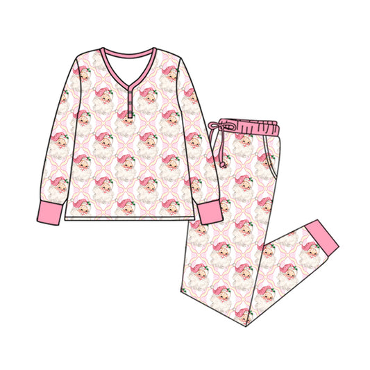 (Pre-order)GLP2371 Adult Santa Pink Print Woman Christmas Pajamas Clothes Set
