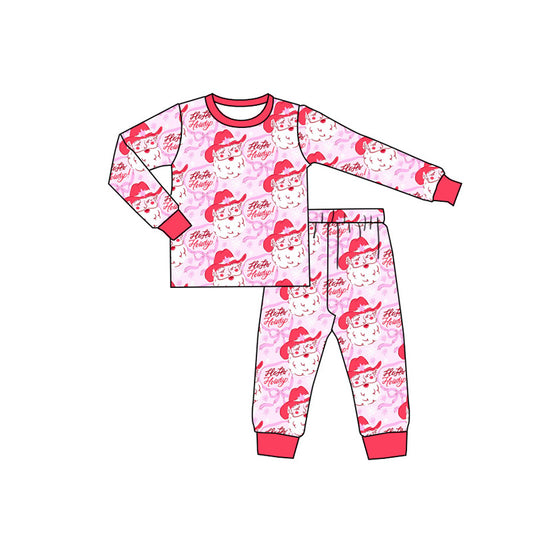 (Pre-order)GLP2384 Howdy Santa Pink Print Girls Christmas Pajamas Clothes Set