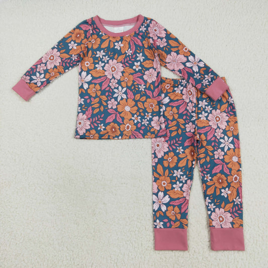 GLP2385 Flowers Print Girls Fall Pajamas Clothes Set