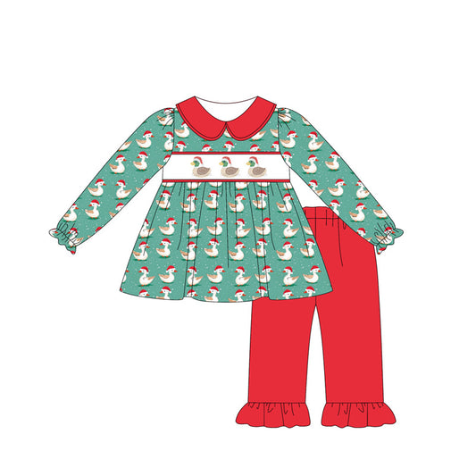 (Pre-order)GLP2390 Duck Tunic Top Red Pants Girls Christmas Clothes Set