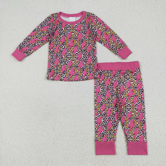 GLP2393 Flash Leopard Pink Print Girls Fall Pajamas Clothes Set