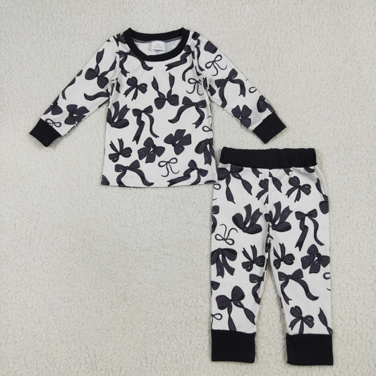 GLP2395 Black Bows Print Girls Pajamas Clothes Set