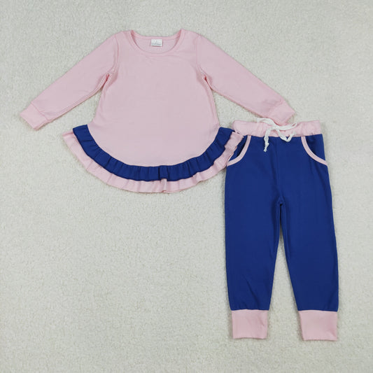 GLP2401 Pink Ruffle Top Sapphire Pockets Pants Girls Fall Clothes Set