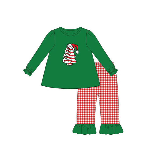 (Pre-order)GLP2411 Debbie Cake Green Top Red Plaid Pants Girls Christmas Clothes Set