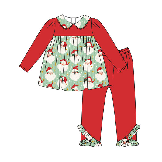 (Pre-order)GLP2421 Santa Tunic Top Red Pants Girls Christmas Clothes Set