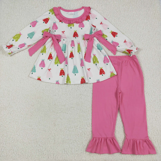 GLP2422 Colorful Tree Tunic Top Pink Pants Girls Christmas Clothes Set