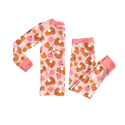 (Pre-order)GLP2425 Pumpkin Flowers Pie Print Girls Fall Pajamas Clothes Set
