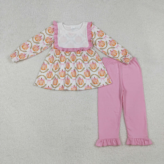 GLP2427 Pumpkin Bows Tunic Top Pink Pants Girls Fall Clothes Set
