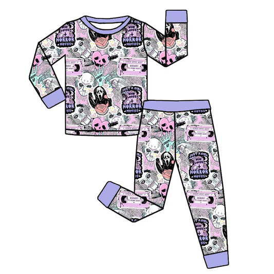 (Pre-order)GLP2458 Ghost Heart Print Girls Halloween Pajamas Clothes Set