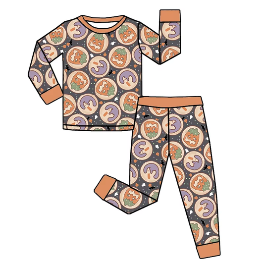 (Pre-order)GLP2460 Pumpkin Print Girls Halloween Pajamas Clothes Set