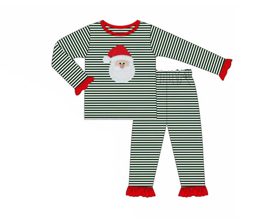 (Pre-order)GLP2488 Santa Top Stripes Pants Girls Christmas Pajamas Clothes Set