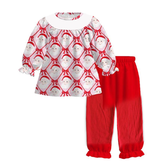 (Pre-order)GLP2501 Santa Bows Tunic Top Red Pants Girls Christmas Clothes Set