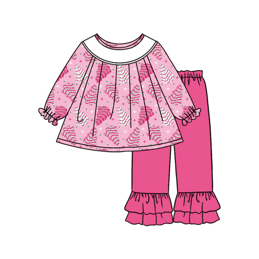 (Pre-order)GLP2502 Debbie Cake Tunic Top Ruffle Pants Girls Christmas Clothes Set