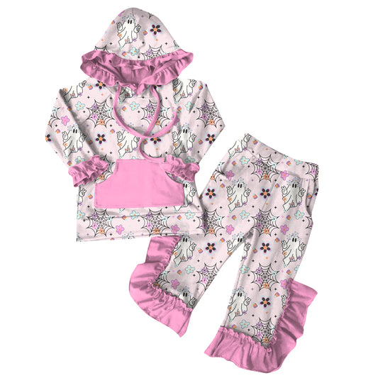 (Pre-order)GLP2508 Ghost Flowers Hoodie Top Ruffle Pants Girls Halloween Clothes Set