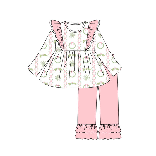 (Pre-order)GLP2509 Holly Tunic Top Pink Pants Girls Christmas Clothes Set