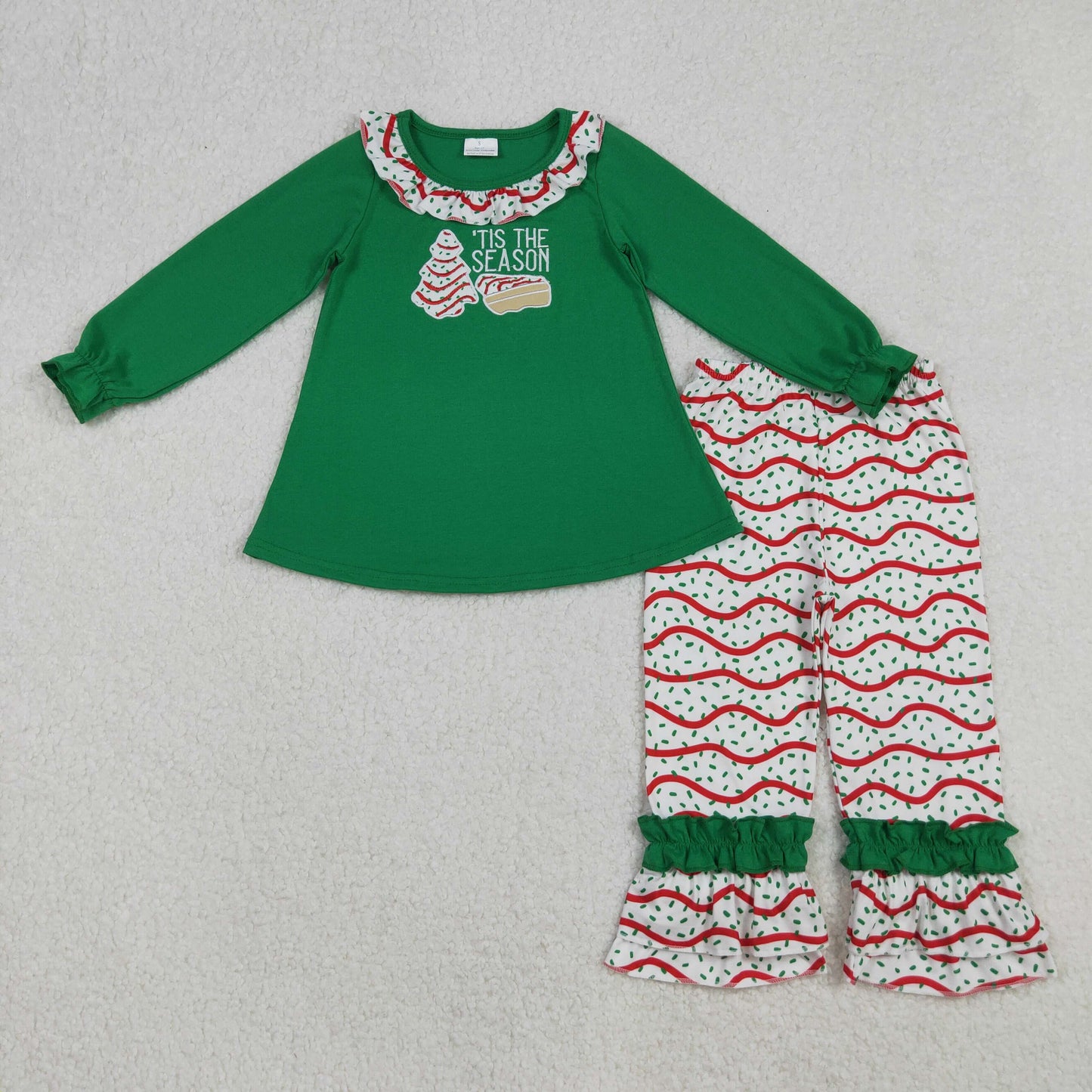 Debbie Cake Embroidery Green Girls Christmas Clothes Sisters Wear