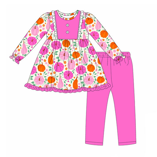(Pre-order)GLP2522 Pumpkin Flowers Tunic Top Legging Pants Girls Fall Clothes Set