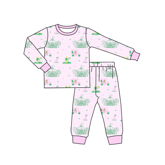 (Pre-order)GLP2524 Golf Pink Print Girls Fall Pajamas Clothes Set
