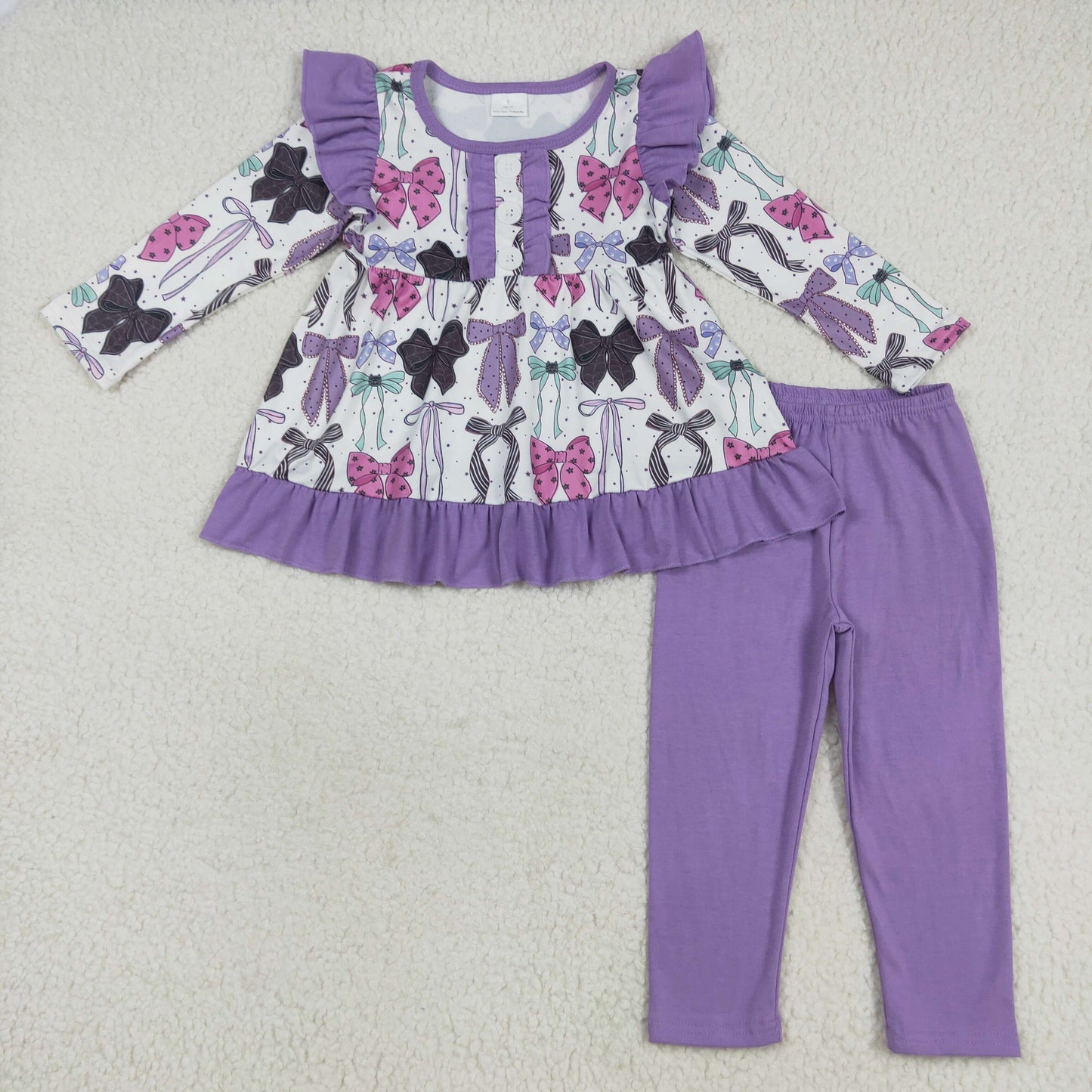 Cat Web Bows Purple Girls Halloween Matching Clothes Sisters Wear