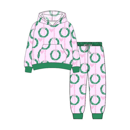 (Pre-order)GLP2545 Holly Bows Hoodie Top Pockets Pants Girls Christmas Clothes Set