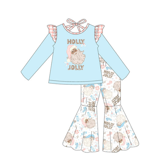 (Pre-order)GLP2547 HOLLY JOLLY Santa Tunic Top Bell Pants Girls Christmas Clothes Set