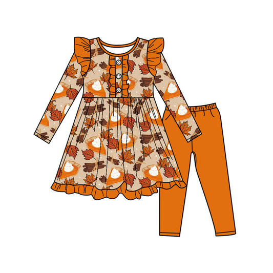 (Pre-order)GLP2549 Pie Tunic Top Orange Pants Girls Fall Clothes Set