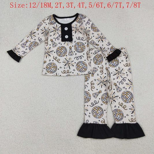 GLP2563 Happy New Year Print Girls Pajamas Clothes Set