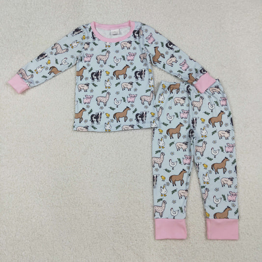 GLP2564 Farm Animals Flowers Print Girls Pajamas Clothes Set