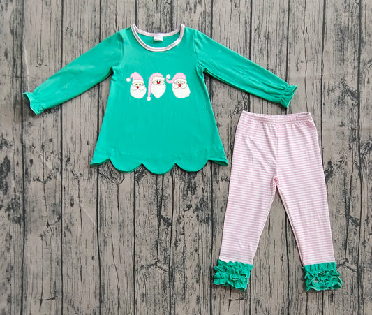 (Pre-order)GLP2575 Santa Tunic Top Stripes Pants Girls Christmas Clothes Set