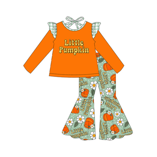(Pre-order)GLP2584 Little Pumpkin Flowers Top Bell Pants Girls Fall Clothes Set