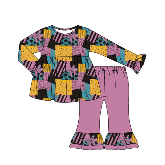(Pre-order)GLP2586 Cartoon Movie Patch Tunic Top Ruffle Pants Girls Halloween Clothes Set