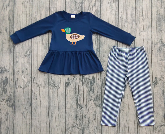 (Pre-order)GLP2595 Duck Navy Tunic Top Stripes Legging Pants Girls Fall Clothes Set
