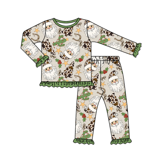 (Pre-order)GLP2603 Santa Cactus Print Girls Christmas Pajamas Clothes Set