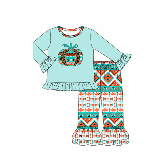 (Pre-order)GLP2604 Pumpkin Aztec Top Ruffle Pants Girls Fall Clothes Set