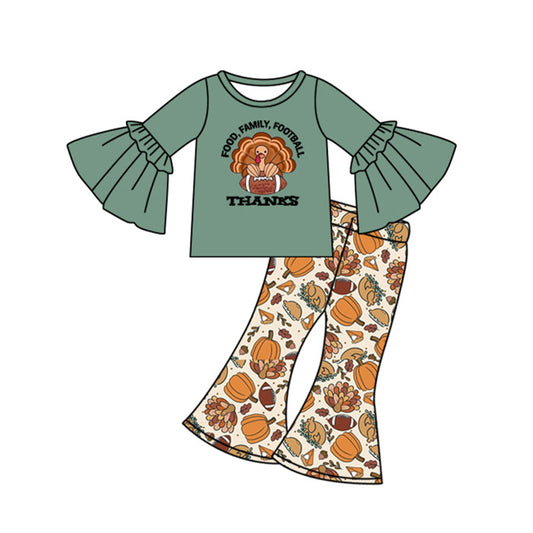 (Pre-order)GLP2612 Turkey Pumpkin Top Bell Pants Girls Thanksgiving Clothes Set