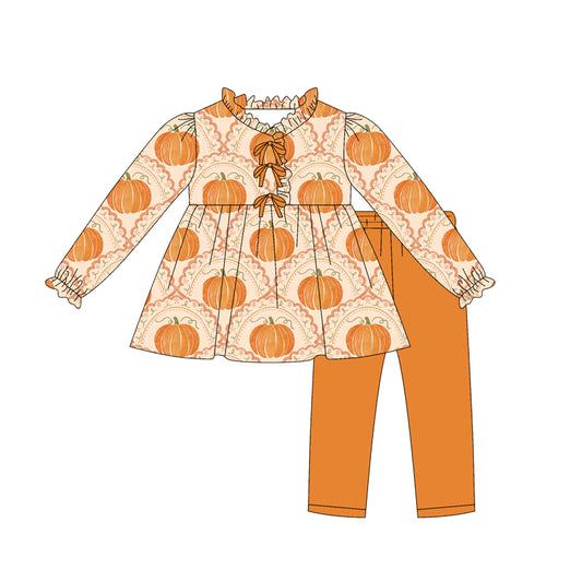(Pre-order)GLP2617 Pumpkin Tunic Top Legging Pants Girls Fall Clothes Set