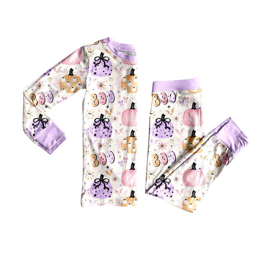(Pre-order)GLP2622 BOO Spooky Pumpkin Print Girls Halloween Pajamas Clothes Set