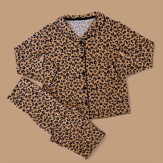 (Pre-order)GLP2637 Leopard Print Girls Buttons Fall Pajamas Clothes Set