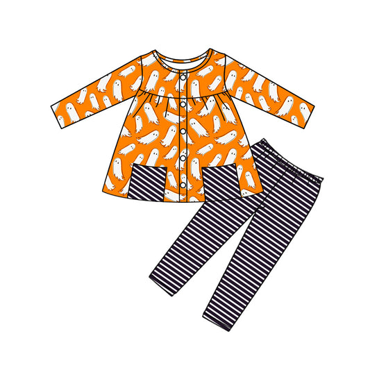 (Pre-order)GLP2640 Spooky Pockets Tunic Top Stripes Pants Girls Halloween Clothes Set