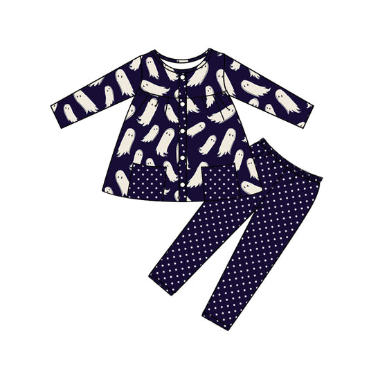 (Pre-order)GLP2641 Spooky Pockets Tunic Top Dots Pants Girls Halloween Clothes Set