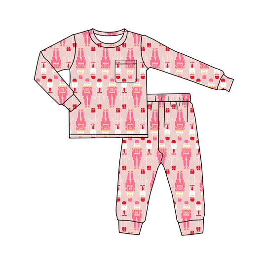 (Pre-order)GLP2644 Nutcracke*Soldier Pink Print Girls Christmas Pajamas Clothes Set