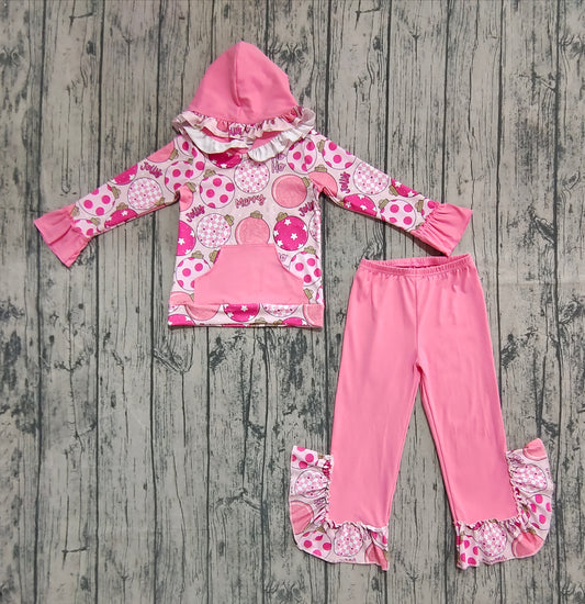 (Pre-order)GLP2650 Jolly Merry HOHOHO Lights Hoodie Top Pink Pants Girls Christmas Clothes Set