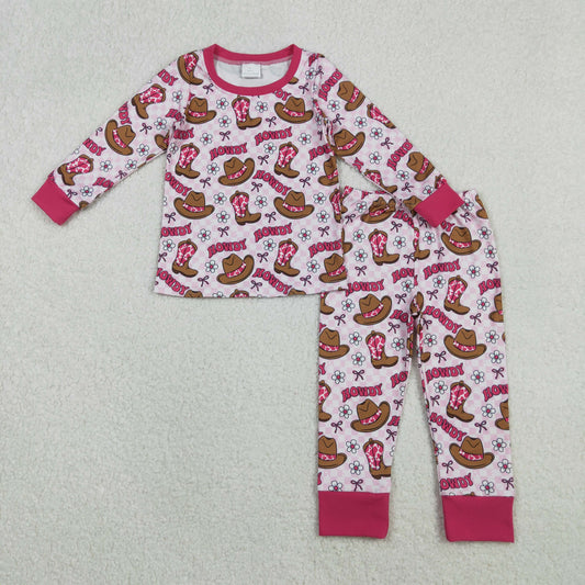 GLP2664 Howdy Boots Hat Plaid Print Girls Fall Pajamas Clothes Set
