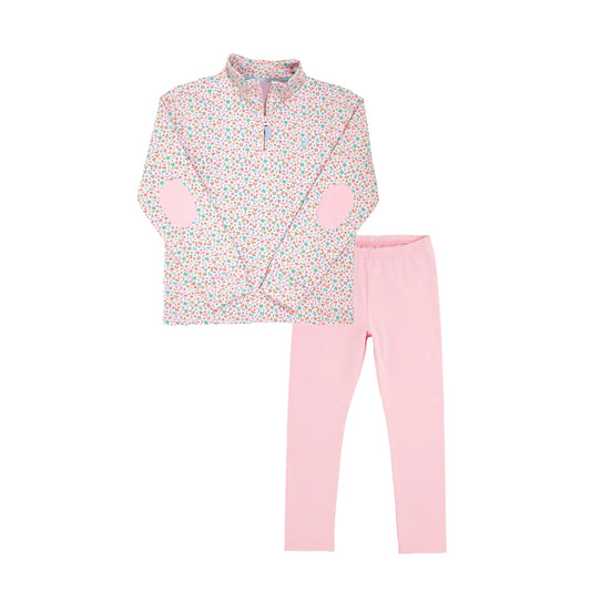 (Pre-order)GLP2666 Flowers Zipper Pullover Top Pink Pants Girls Fall Clothes Set