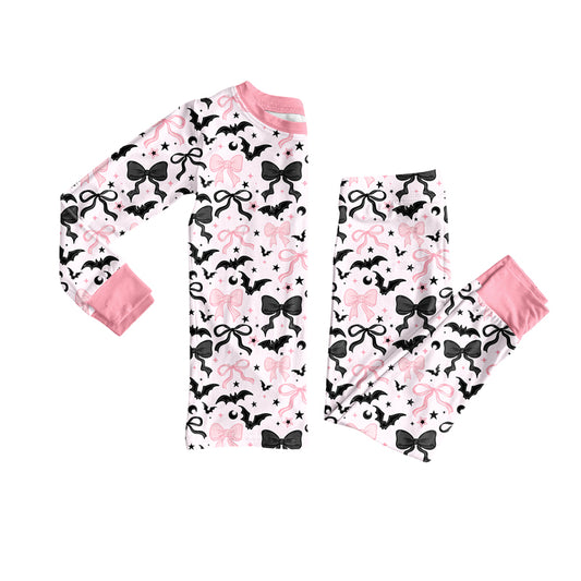 (Pre-order)GLP2680 Bat Bows Print Girls Halloween Pajamas Clothes Set