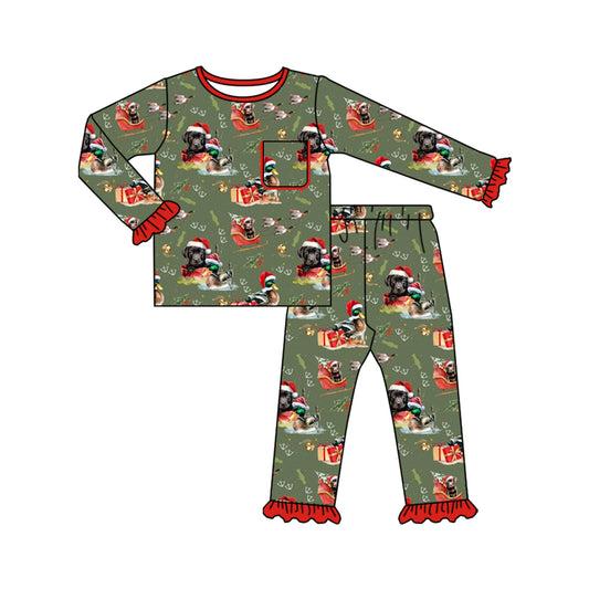 (Pre-order)GLP2681 Dog Duck Print Girls Christmas Pajamas Clothes Set