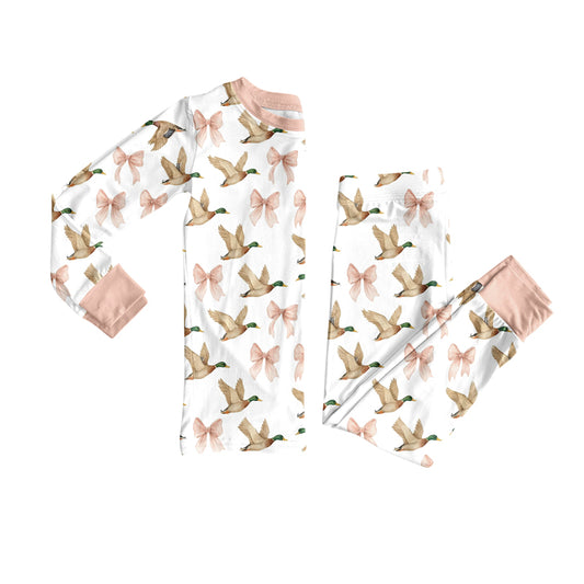 (Pre-order)GLP2687 Duck Bows Print Girls Fall Pajamas Clothes Set