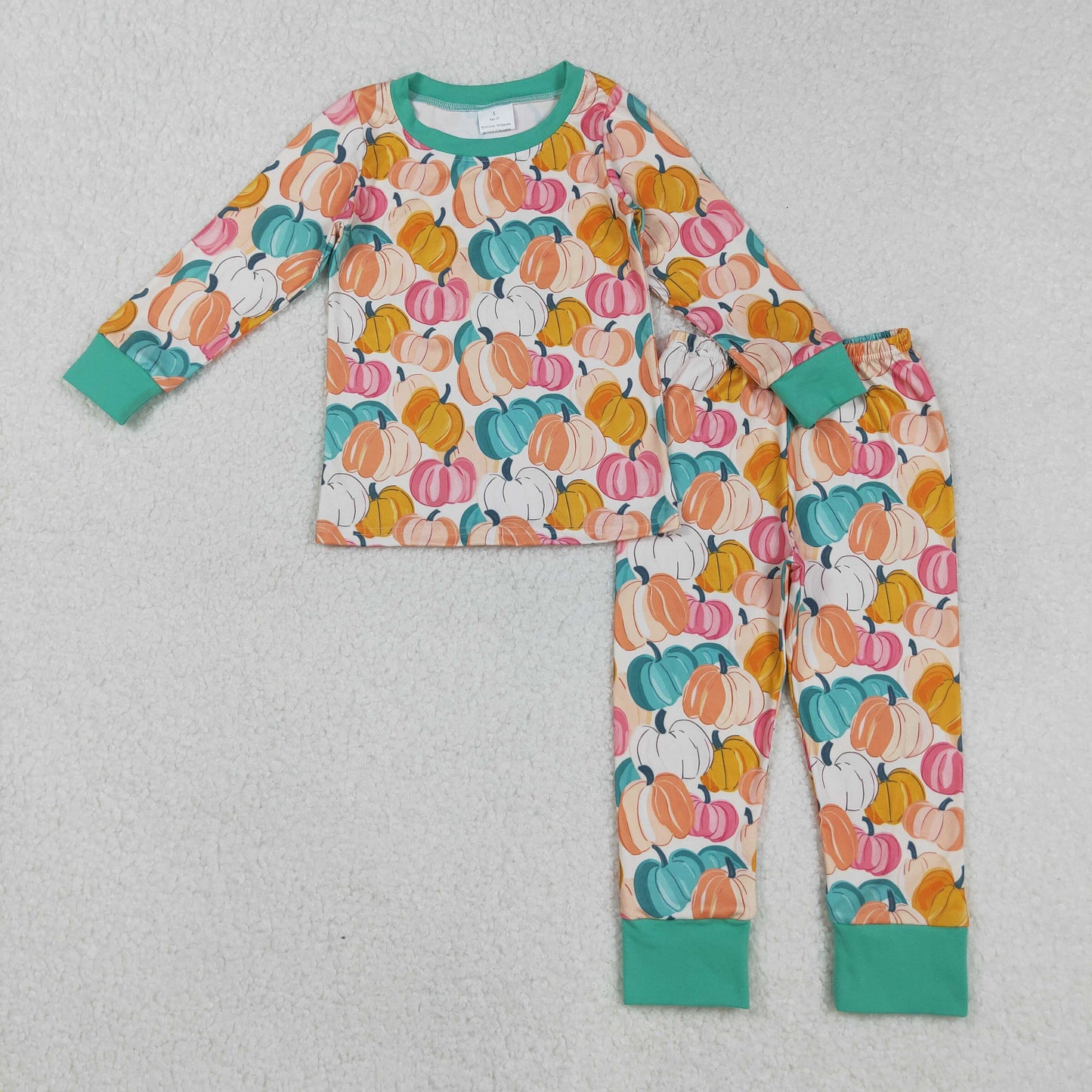 GLP2691 Colorful Pumpkin Print Girls Fall Pajamas Clothes Set